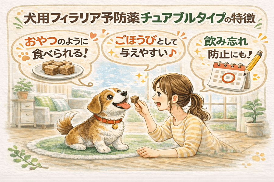 犬用フィラリア予防薬チュアブルタイプの特徴