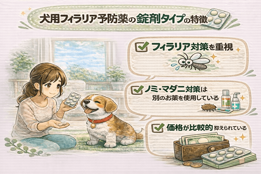 犬用フィラリア予防薬の錠剤タイプの特徴