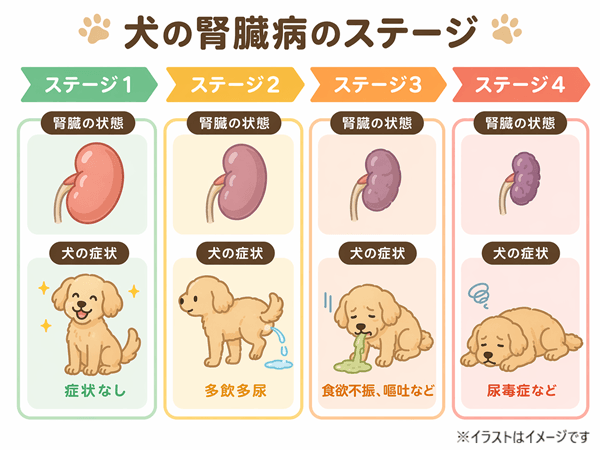 犬の腎臓病における4つの進行ステージ