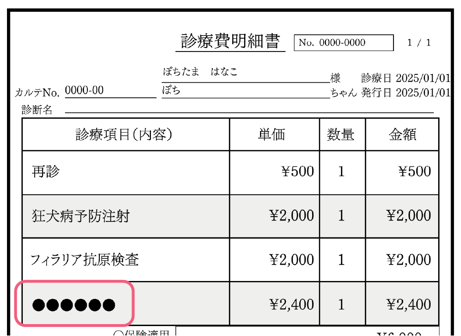 診療費明細書の例
