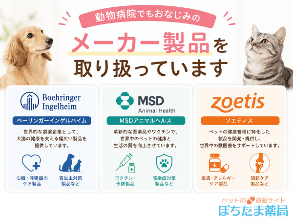 動物病院でもおなじみのメーカー製品を取り扱っています