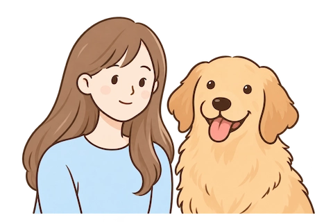 安心した様子の飼い主と犬