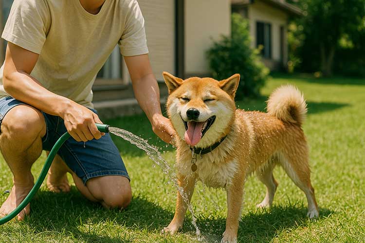 外飼い犬の暑さ対策 水浴び