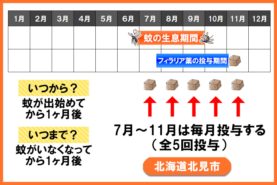 フィラリア予防薬の投与期間 北海道 北見市