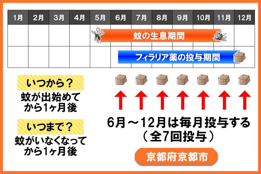 フィラリア予防薬の投与期間 京都府 京都市