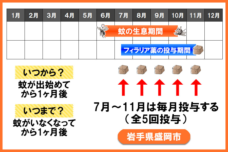 フィラリア予防薬の投与期間 岩手県 盛岡市