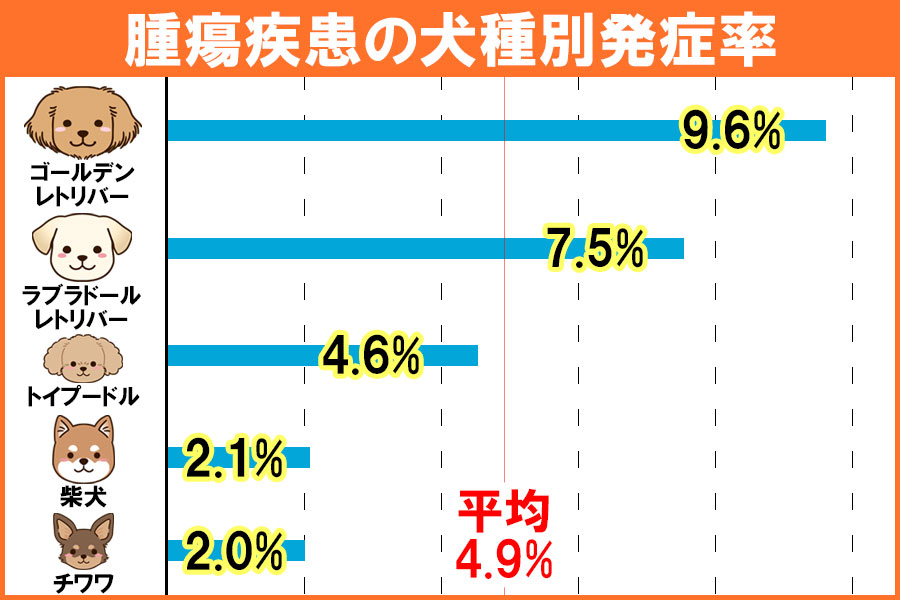 腫瘍疾患の犬種別発症率