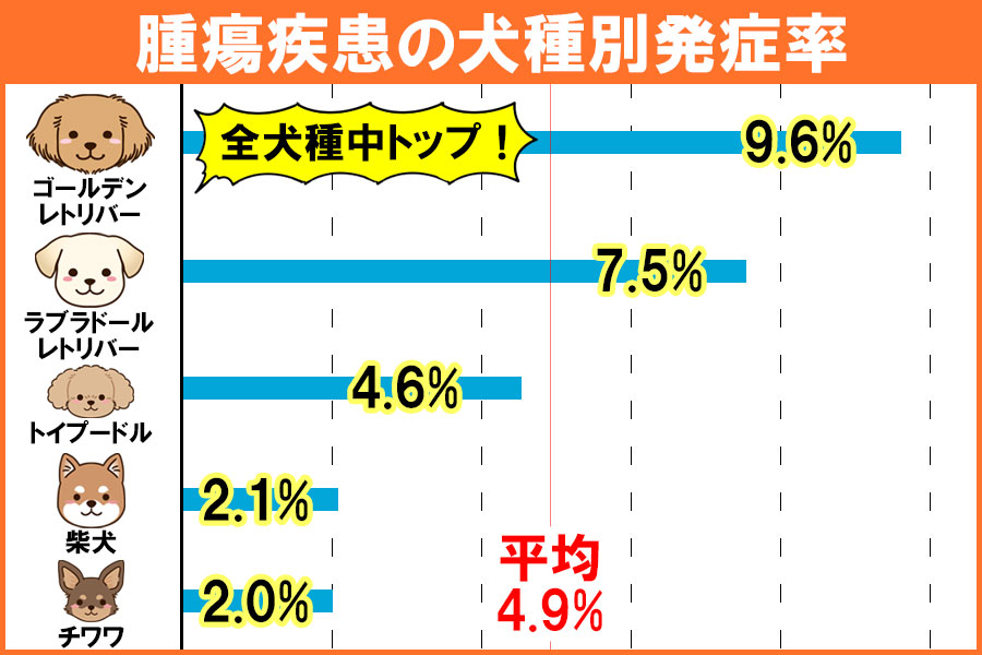 腫瘍疾患の犬種別発症率