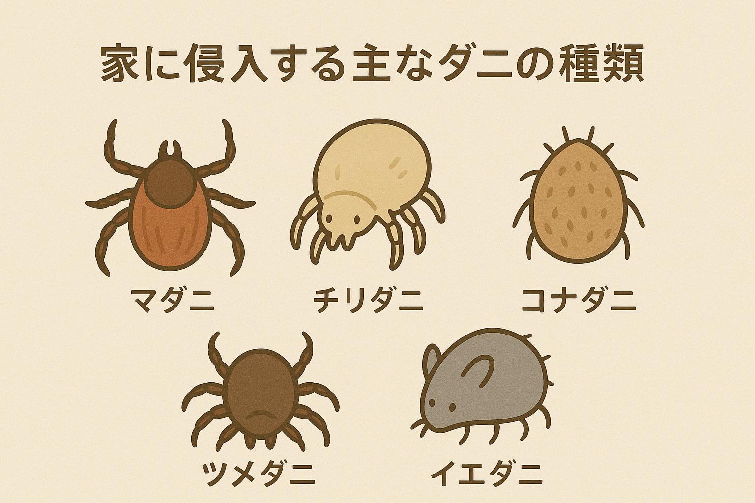 家に侵入する主なダニの種類