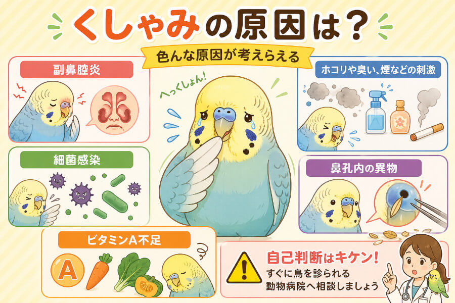 インコのくしゃみ・鼻水の主な原因