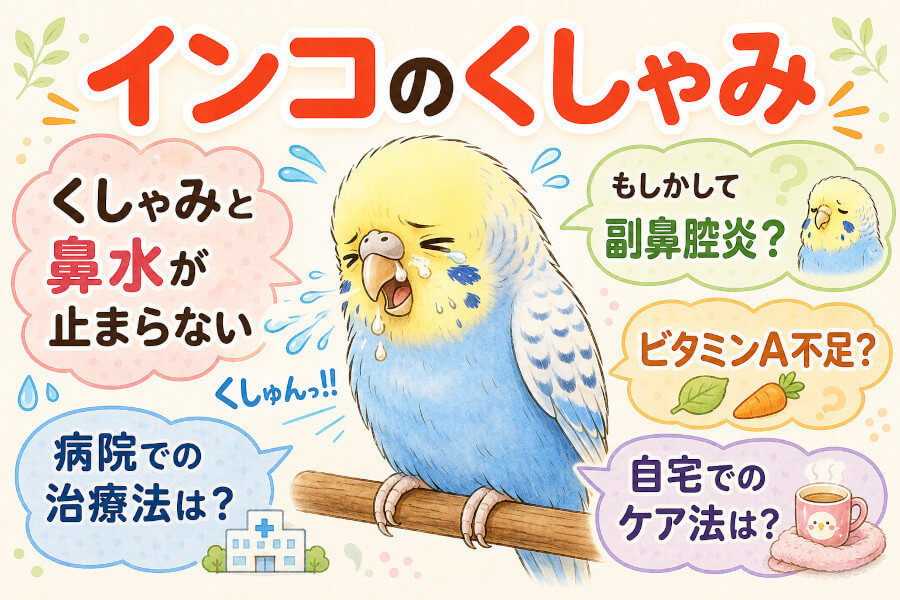 インコのくしゃみが続く・鼻水が出る…副鼻腔炎やビタミンA不足が原因かも