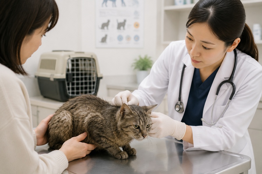 野良猫がノミだらけの場合、まず動物病院へ