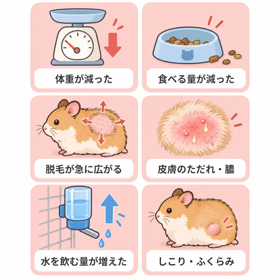 ハムスターの脱毛で早めに動物病院へ相談したいサイン
