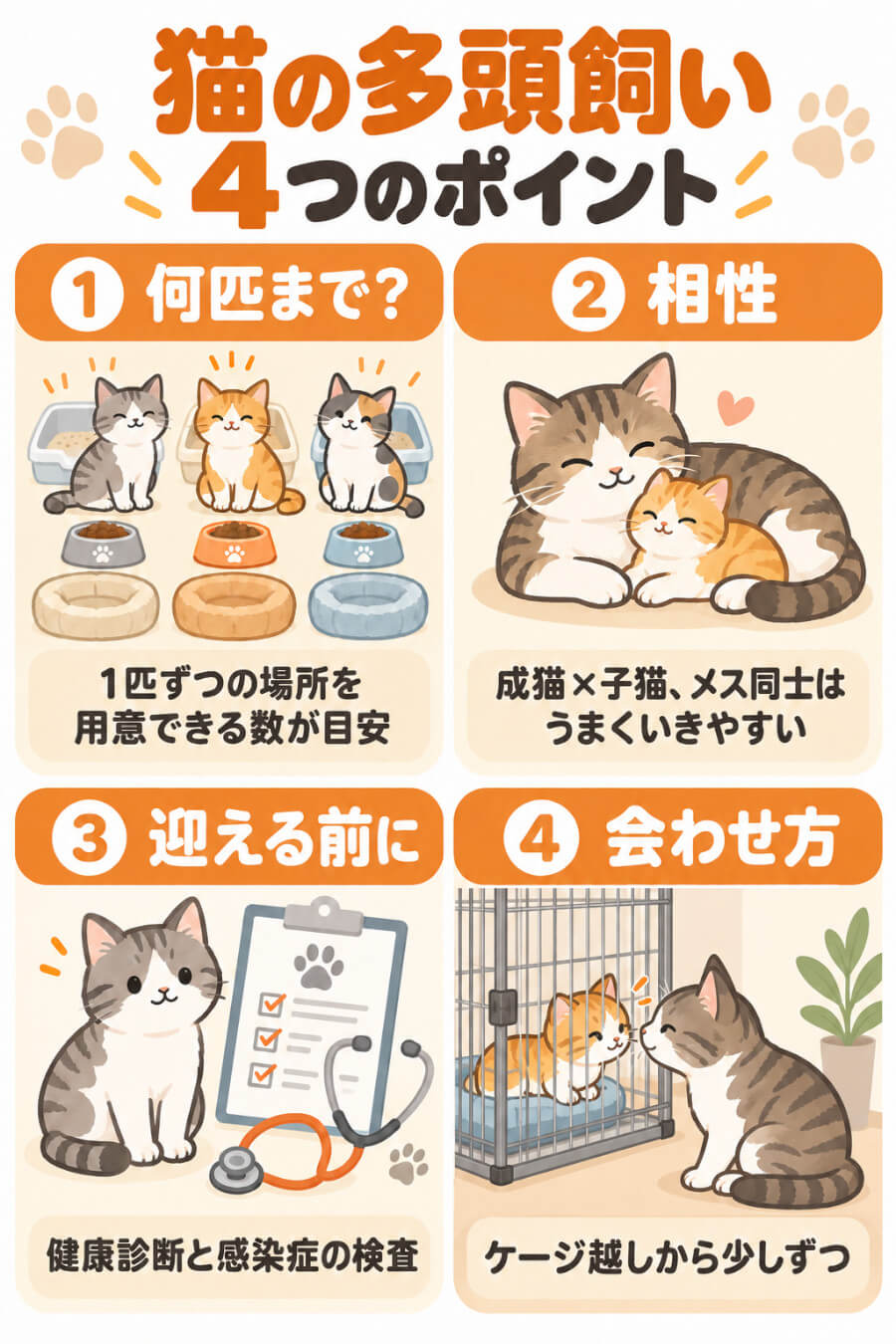 猫の多頭飼い4つのポイント（何匹までの目安・相性のいい組み合わせ・迎える前の検査・ケージから始める会わせ方）