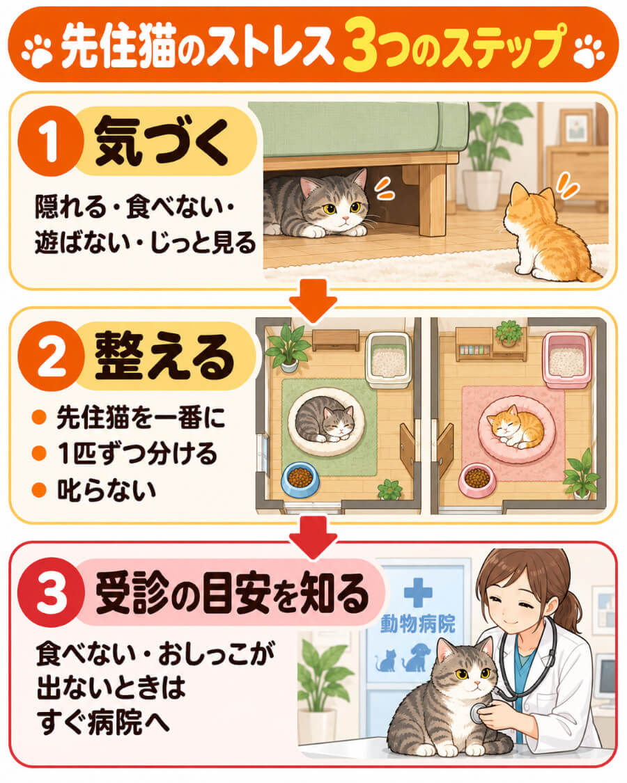 先住猫のストレスに気づいてから対策・受診するまでの流れ