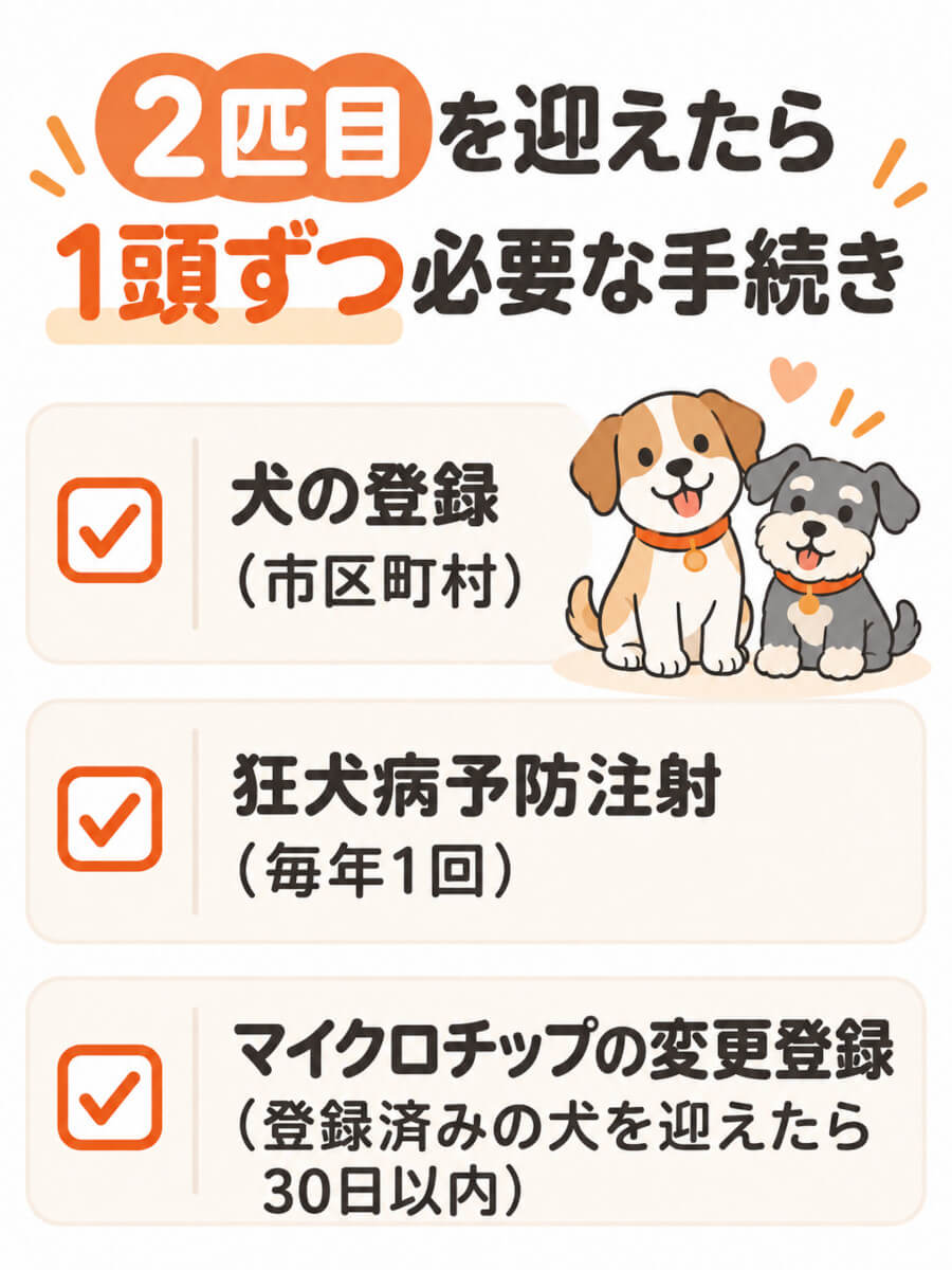 2匹目を迎えたら必要な手続き（犬の登録・狂犬病予防注射・マイクロチップの変更登録）